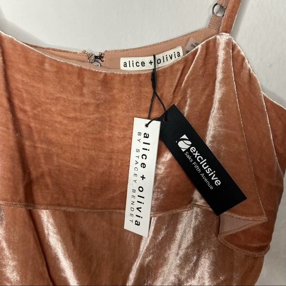 Alice + Olivia Alexis Ruffled Velvet Mini Dress Peach Pink - Picture 4 of 6